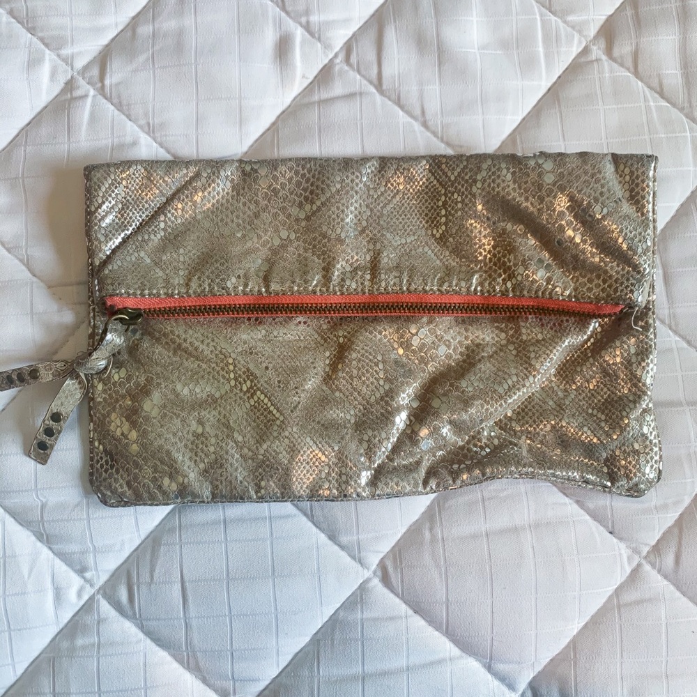 Metallic Snake Print Clutch
